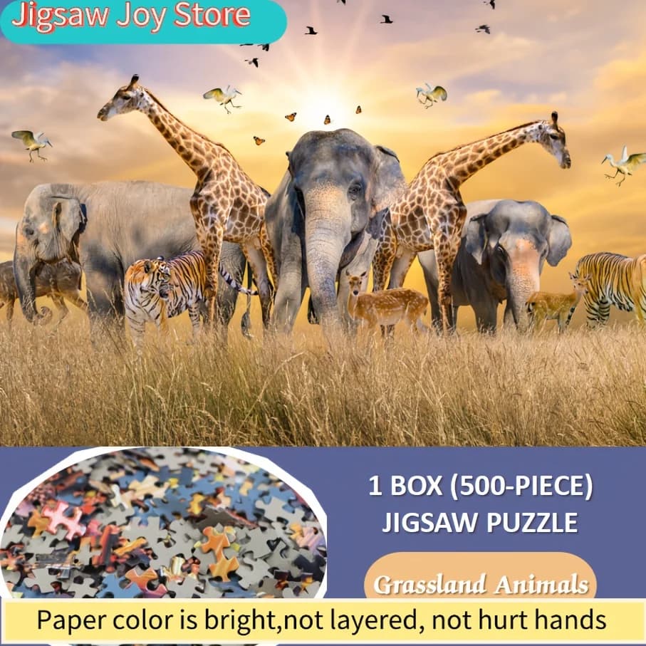 1 scatola di puzzle di carta (1 pezzo) - si adattano perfettamente tra loro - per adulti - Gioco "Animali della prateria" - Ideale per feste, famiglia e amici