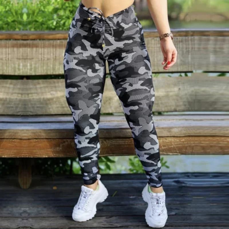 Oshoplive Women's Sportswear Two Pieces Sets 2025 New Summer Fashion Camouflage Short Sleeves Tops & High Waisted Leggings Pants