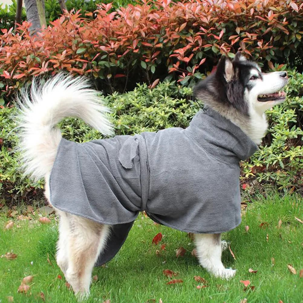 Dog Bath Robe L Gray Quick Drying Microfiber Pet Towel for Cats and Dogs Super Absorbent Machine Washable Car Safe Travel Mat