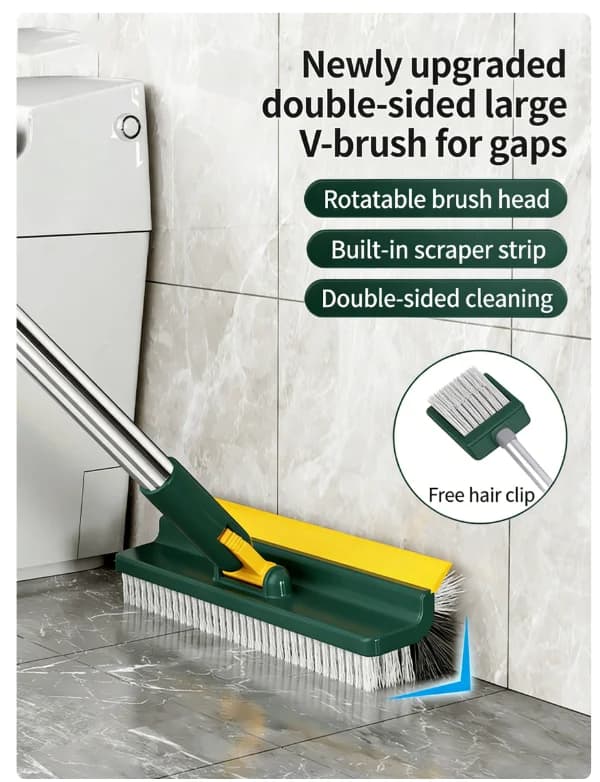 Spazzola per Pulizia Pavimenti, Finestre e Piastrelle, Spazzola con Manico Lungo 2 in 1, Spazzola per Doccia e Bagno