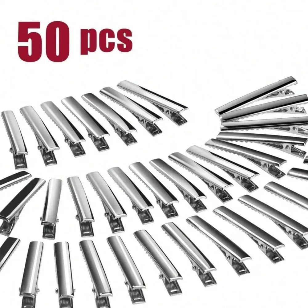 50pcs Hair Alligator Clips Metal Single Prong Duck Bill Hair Clips Flat Top with Teeth Curl Clips for Hair Accessories DIY