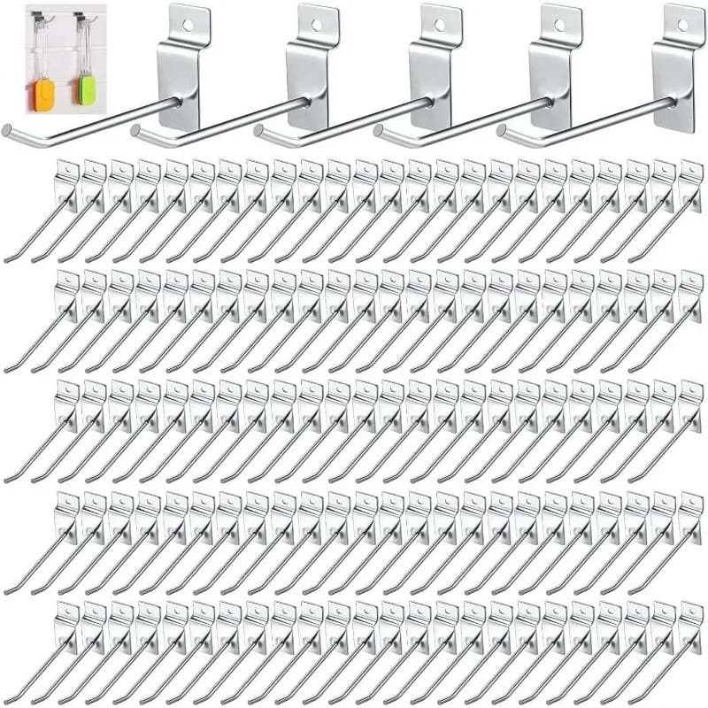 100pcs Display Slatwall Hook 10cm Through-Board Tool Wall Hooks Panel Wall Hangers Slatwall Metal Hooks for Garage Retail Stores