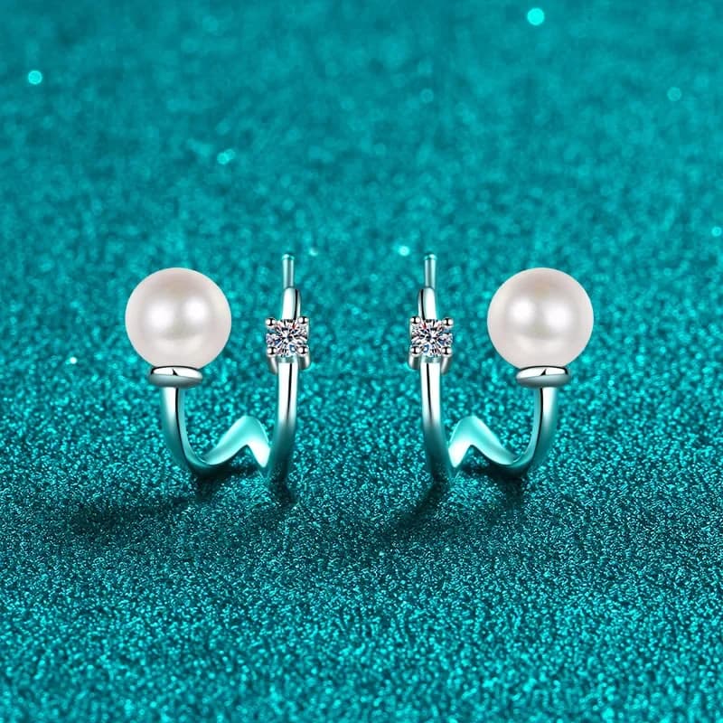Orecchini a bottone in argento Moissanite S925 da 0,06 ct per le donne Orecchini a bottone in argento placcato Pt950 con perle d'acqua dolce a forma di U all'ingrosso di gioielli