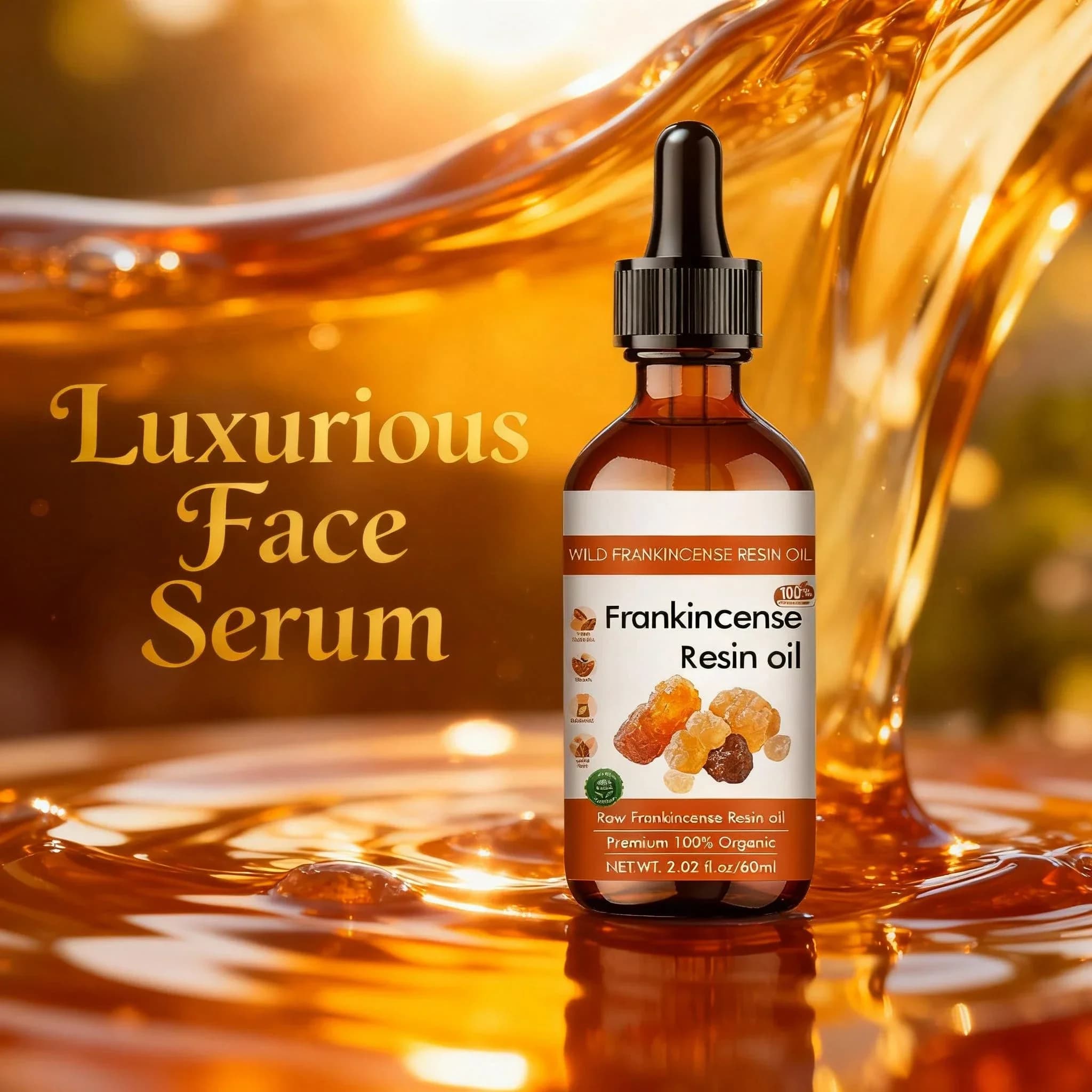 Olio di resina Pure Frankinse 100ml - Siero viso biologico per idratazione intensa e nutrizione, Elixir per la cura della pelle naturale al 100%.