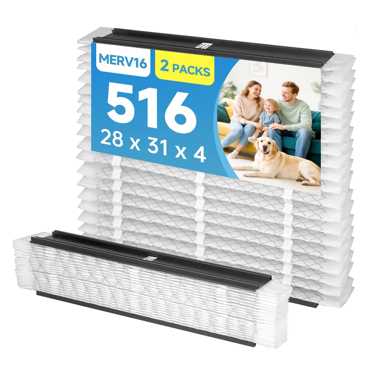 516 Replacement Air Filter MERV 16 Compatible with Whole House Model 2516 1510 Pleated HVAC AC Furnace 31x28x4 Filter 2Packs
