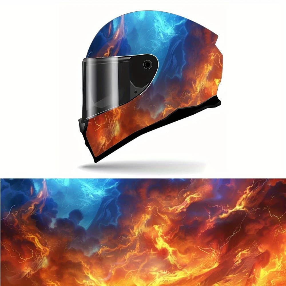 Vinyl wrap for helmet with vibrant clouds and lightning, waterproof removable decals for motorcycle helmets, universal scratch-resistant