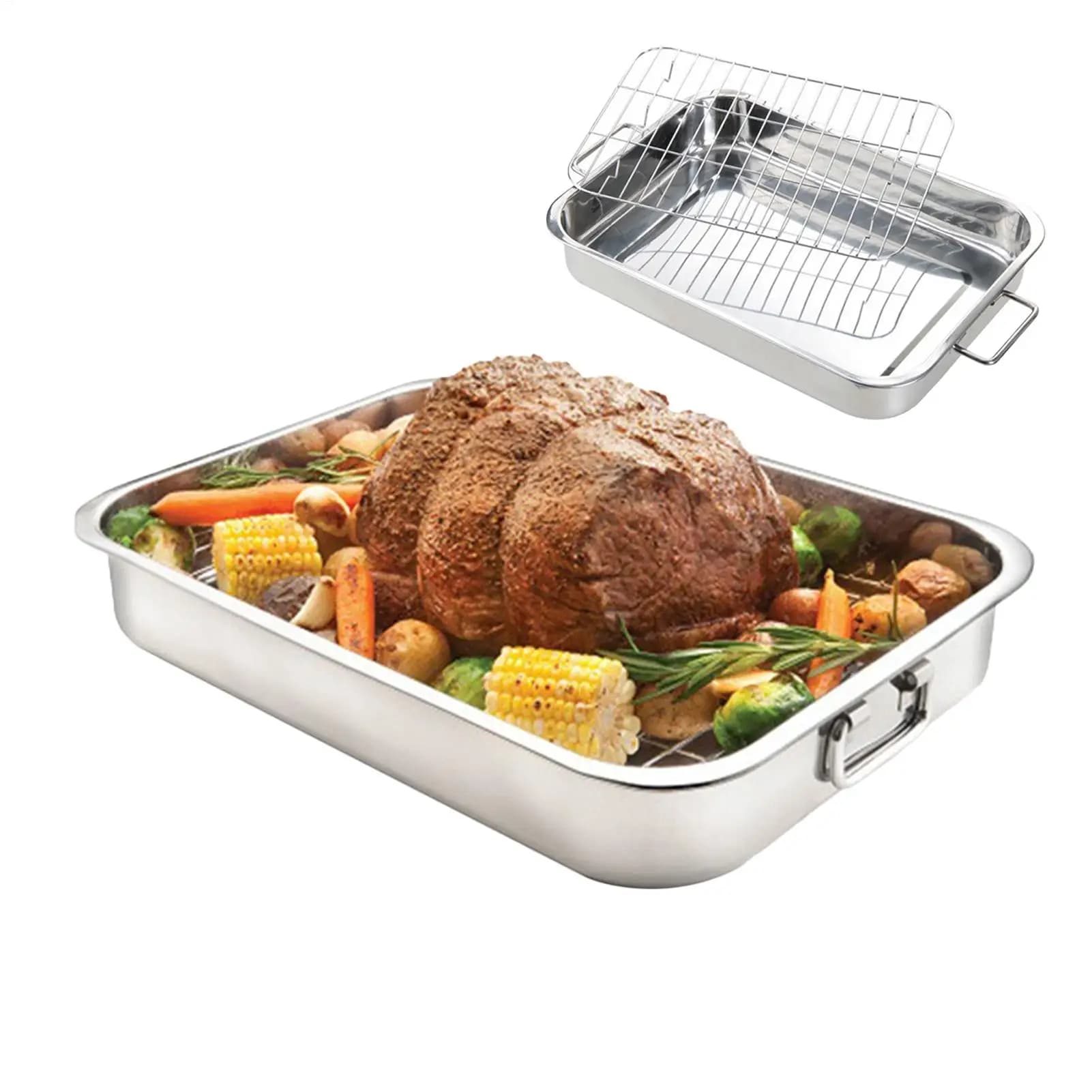 42cm Stainless Steel Rectangular Baking Board with Grid, Kitchen Tools for Roasting Chicken, Oven Tray