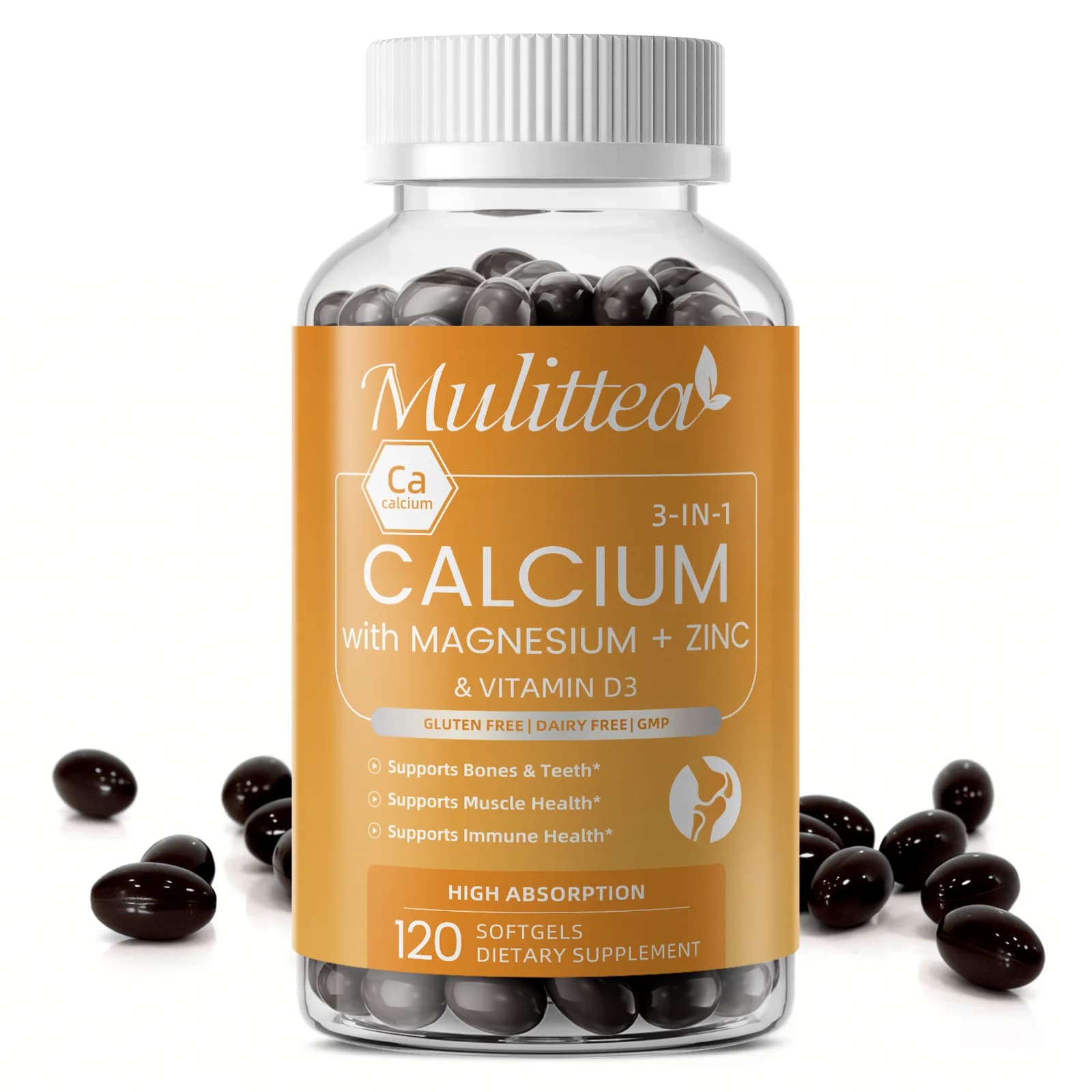 Mulittea Vendita calda Capsule di calcio e magnesio e D3K2 supportano la salute delle ossa e dei muscoli Ricostituisci le articolazioni Sollievo dallo stress e dall'ansia