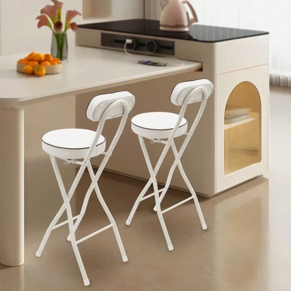 2PCS 4PCS Bar Stools, Foldable High Chair, Portable Folding Stool, Black White 25.6 Inch 18.9 Inch Cushioned Padded Stools With