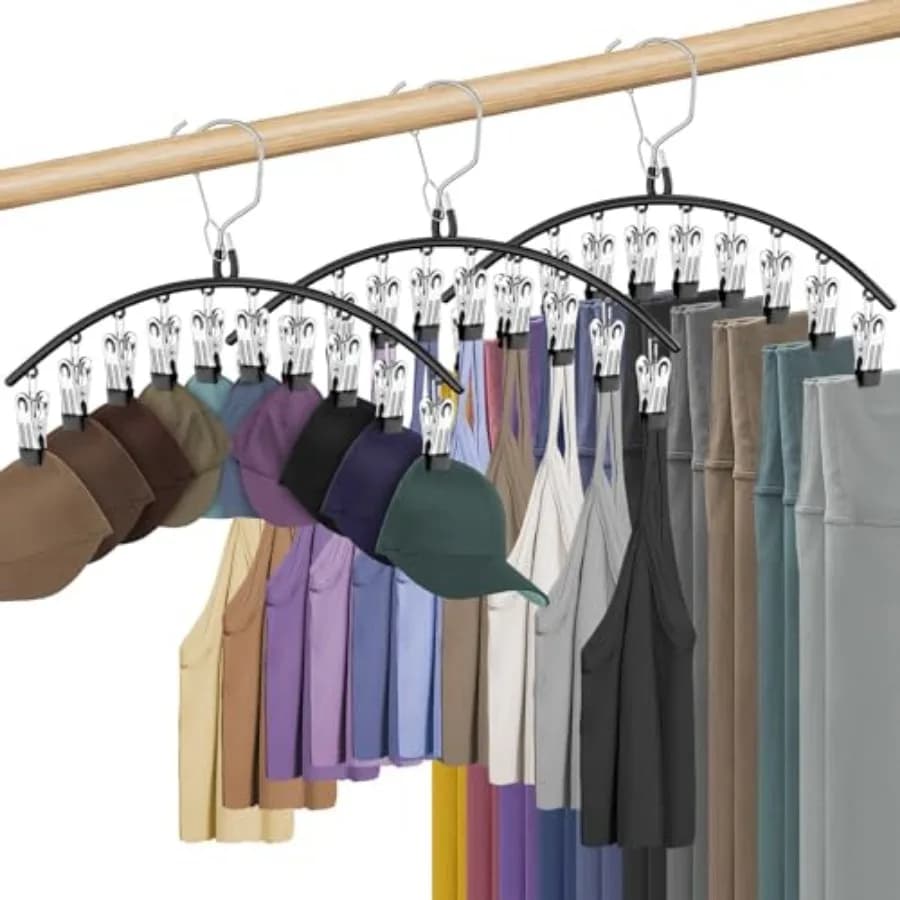 Skirt Pants Hangers with Clips, Legging Organizer for Closet Hanging with 10 Cilps Holds 30 Leggings/Shorts/Jeans/Skirts Pants