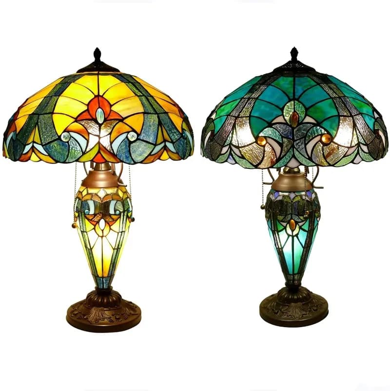 16-Inch yellow stained glass desk lamp Liaison Mother-Daughter AC E26 desk reading lamp