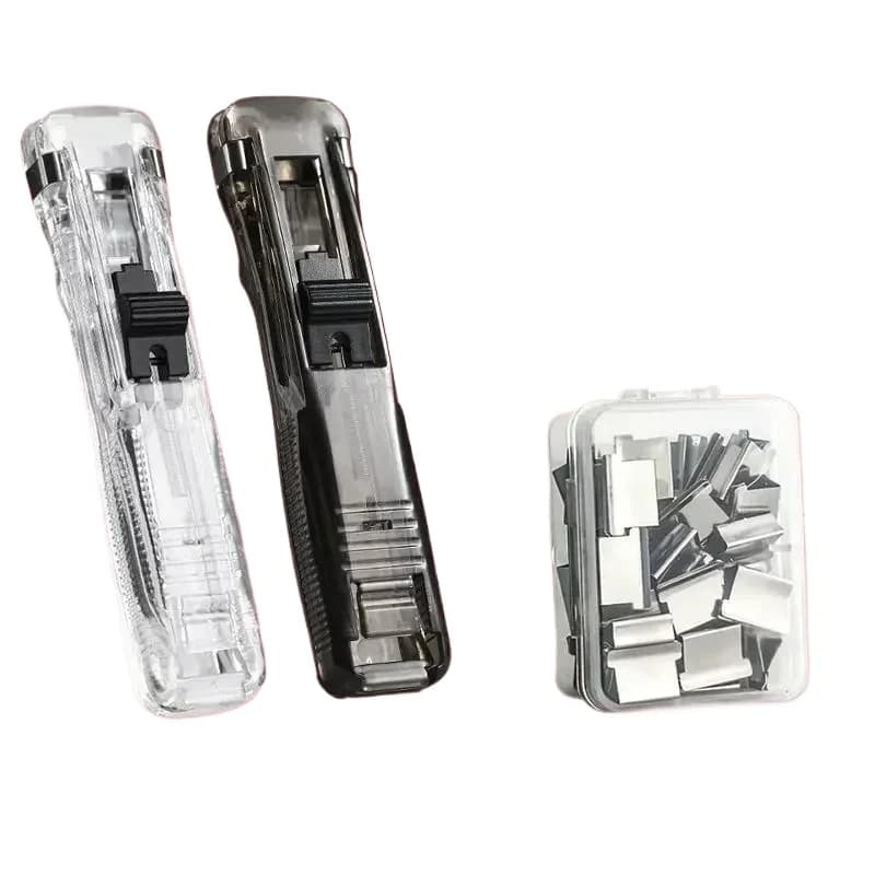 Tagliacarte Traceless Morsetto a mano riutilizzabile Cucitrice Push Graffette per carta Strumento per rilegare documenti Accessori per ufficio di cancelleria