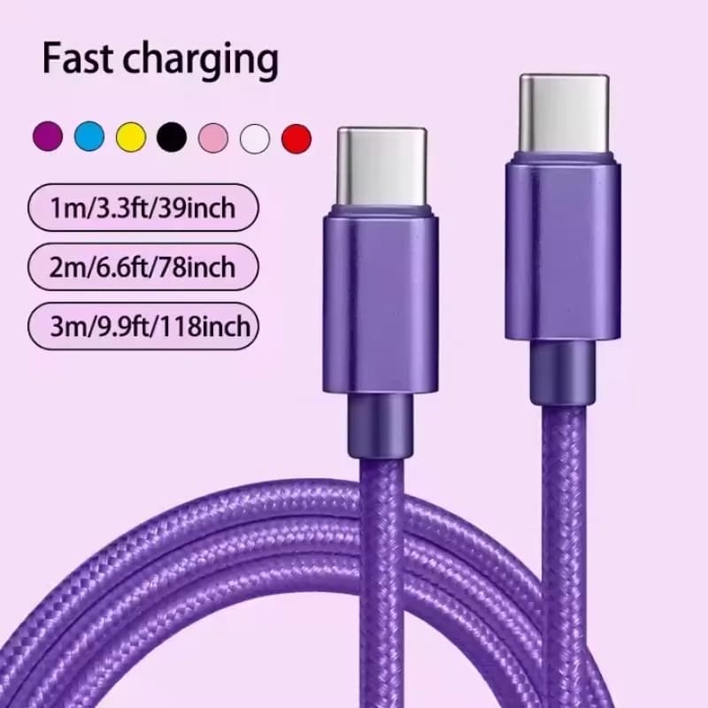 Cavo di ricarica rapido USB C intrecciato in nylon da 66 W 1 m 2 m 3 m per Iphone 15 16 Pro Max Samsung S24 Xiaomi Cavo di ricarica OPPO