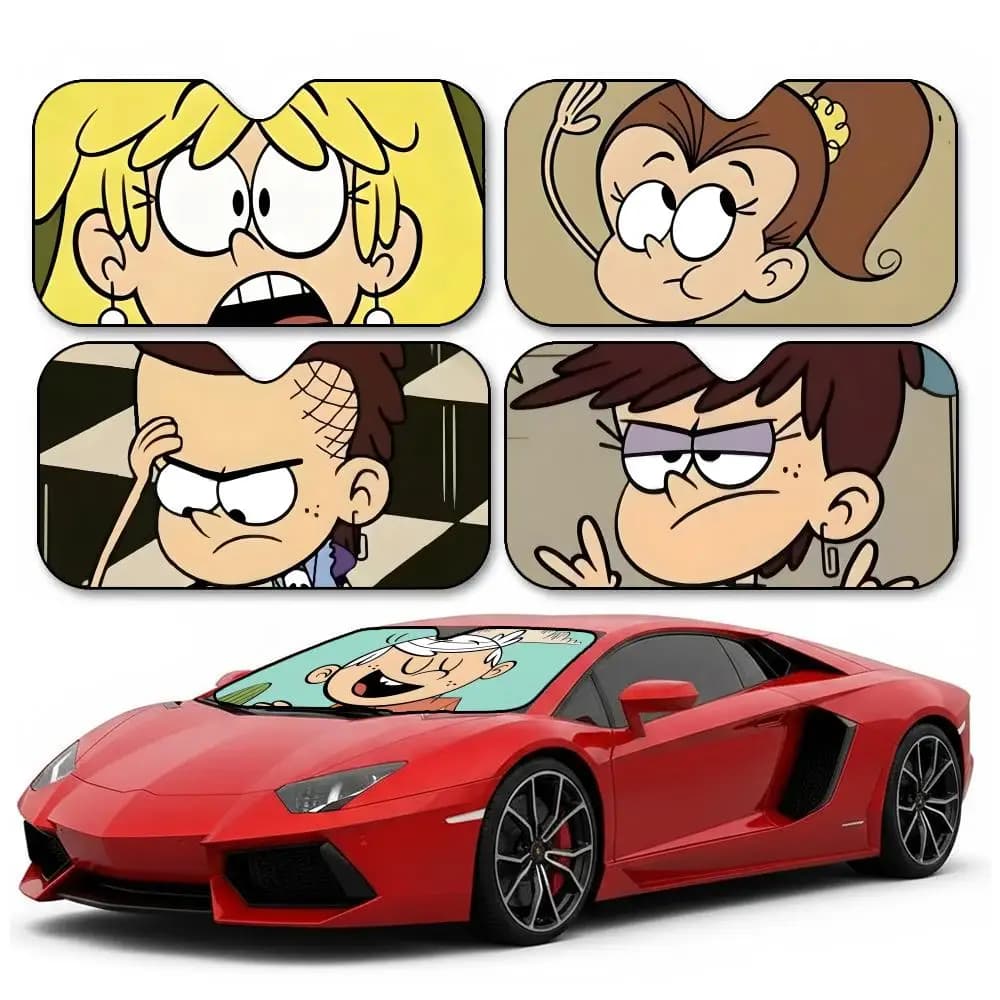 1A-The Loud House Parasole per parabrezza in foglio di alluminio, protezione UV, isolamento termico, riutilizzabile