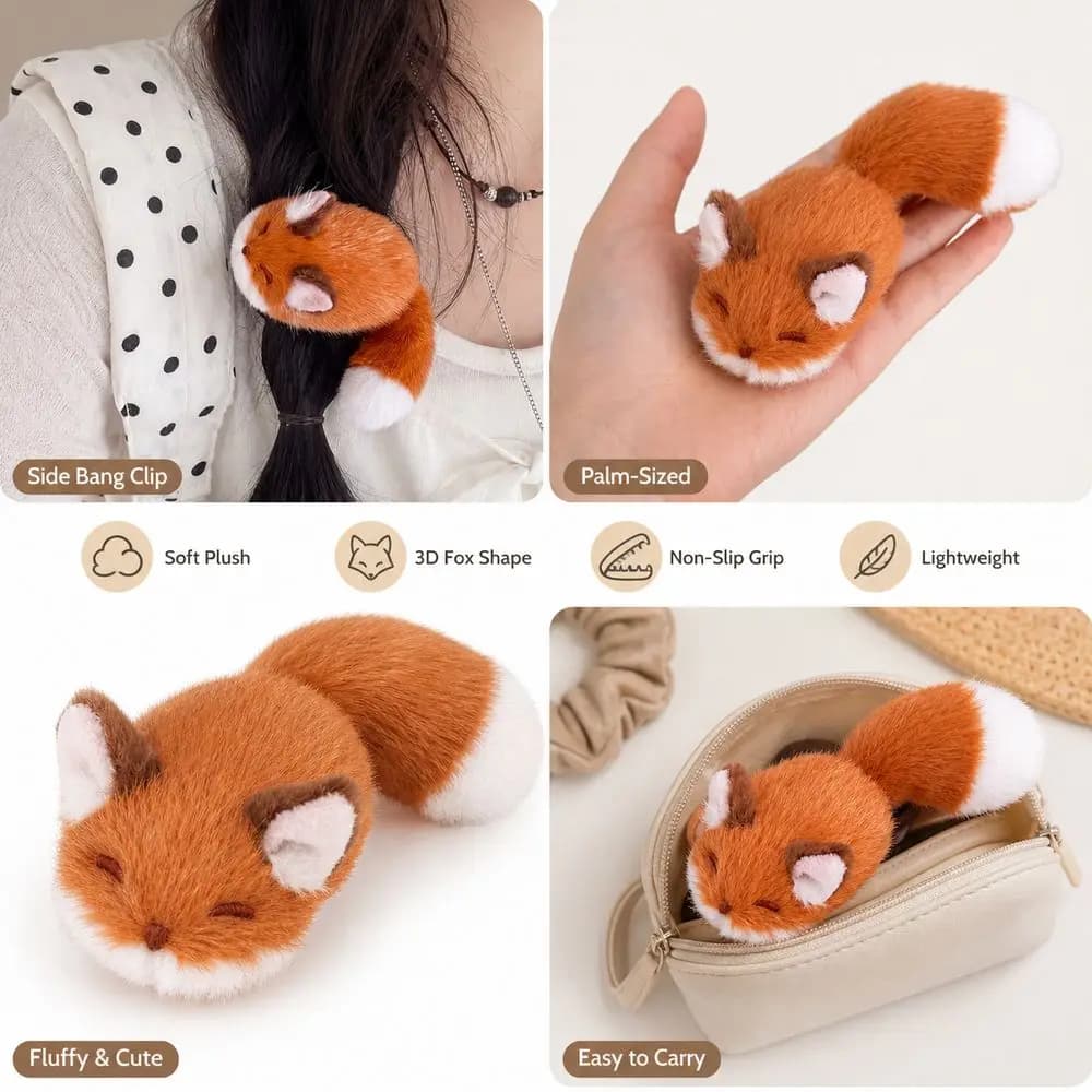 Gifts 3D Fox Hair Clip Cartoon Style Hair Accessory Animal Hair Clip Non-Slip Teeth Fox Hair Barrette