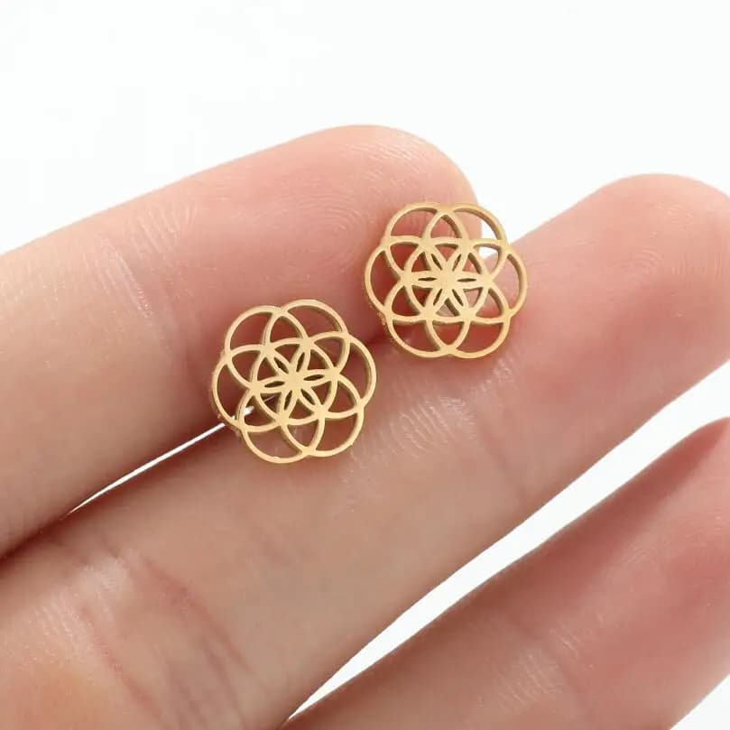 SMJEL Small Circle Earrings Button Earrings with Stainless Steel Seed Flower for Wedding Jewelry Round Cables with Women's Geometry