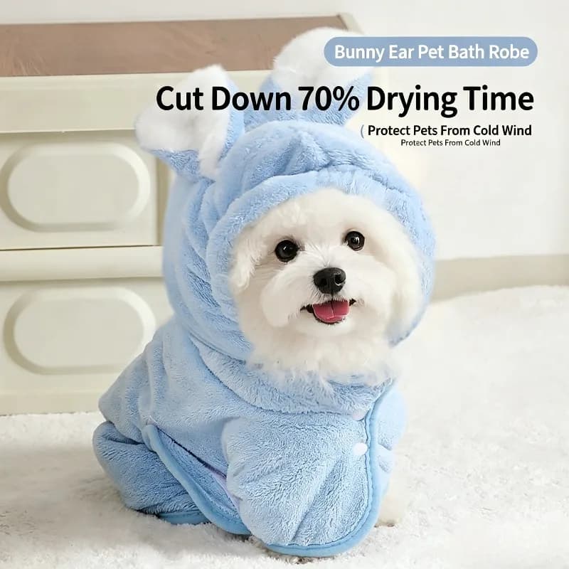 Pet Hooded Bath Robe Quick Drying Absorbent Bath Towel Soft Plush Bathrobe For Small Medium Large Dogs Cats