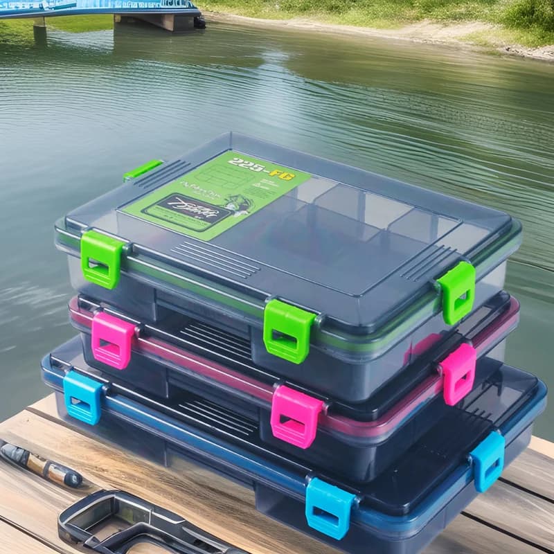 Bearing box for fishing gear with bait Fishing tool holders with removable dividers Waterproof fishing box with design with tipping buckle