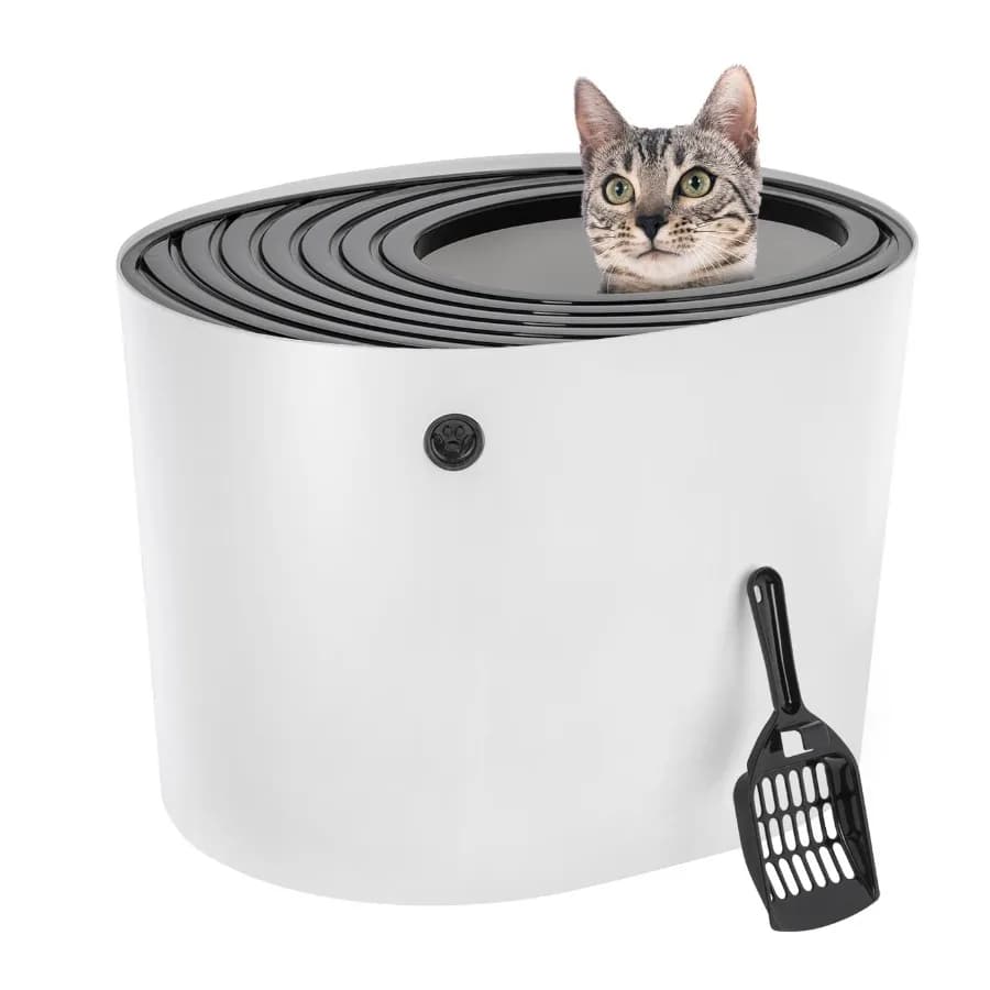 Stylish Enclosed Top Entry Cat Litter Box with Scoop - Perfect for Reducing Odors and Keeping Your Space Clean in Modern Homes