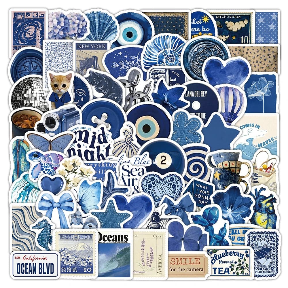 10/30/50/100pcs Cute Cartoon Simple Blue Ins Style Stickers Decals DIY Laptop Phone Case Diary Fridge Funny Decoration Sticker