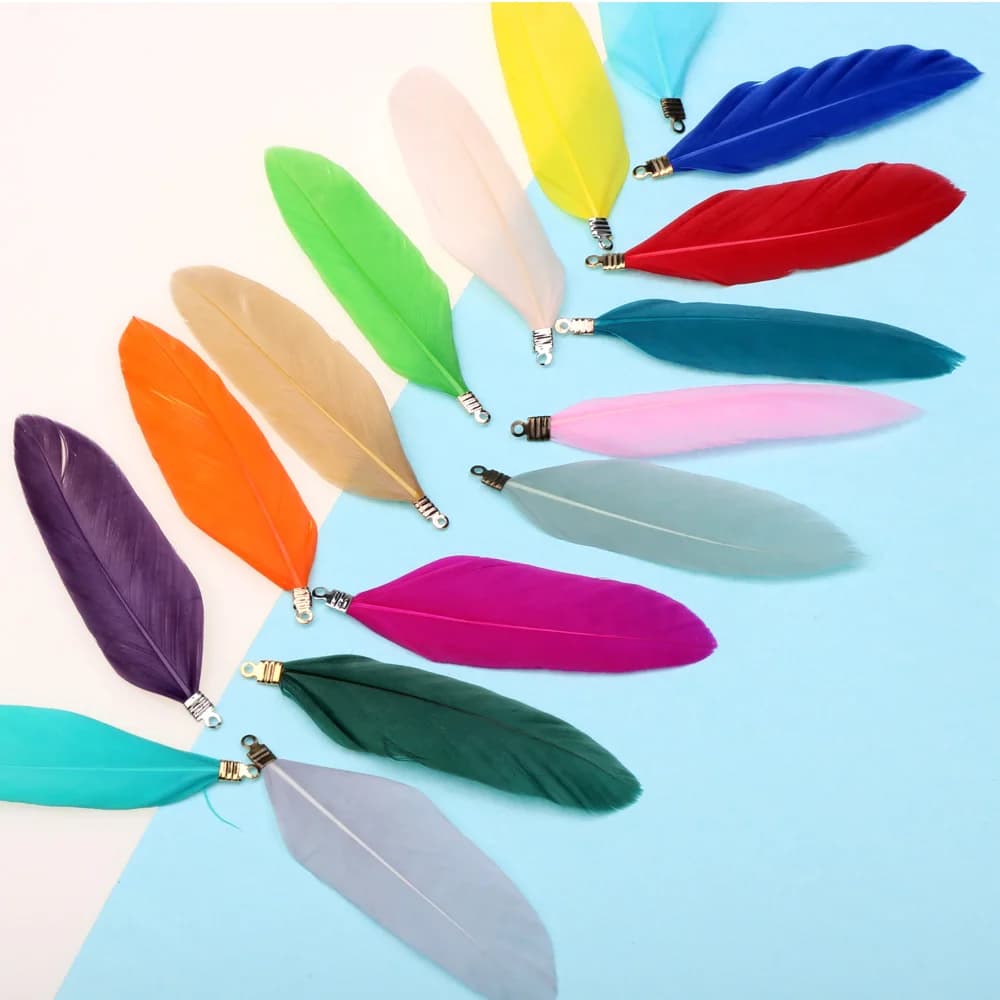 Natural Feathers 12pcs 70MM Multicolor Women Plating Rhodium/KC Gold/Bronze/Rose Gold Earrings Tassels DIY Jewelry Making