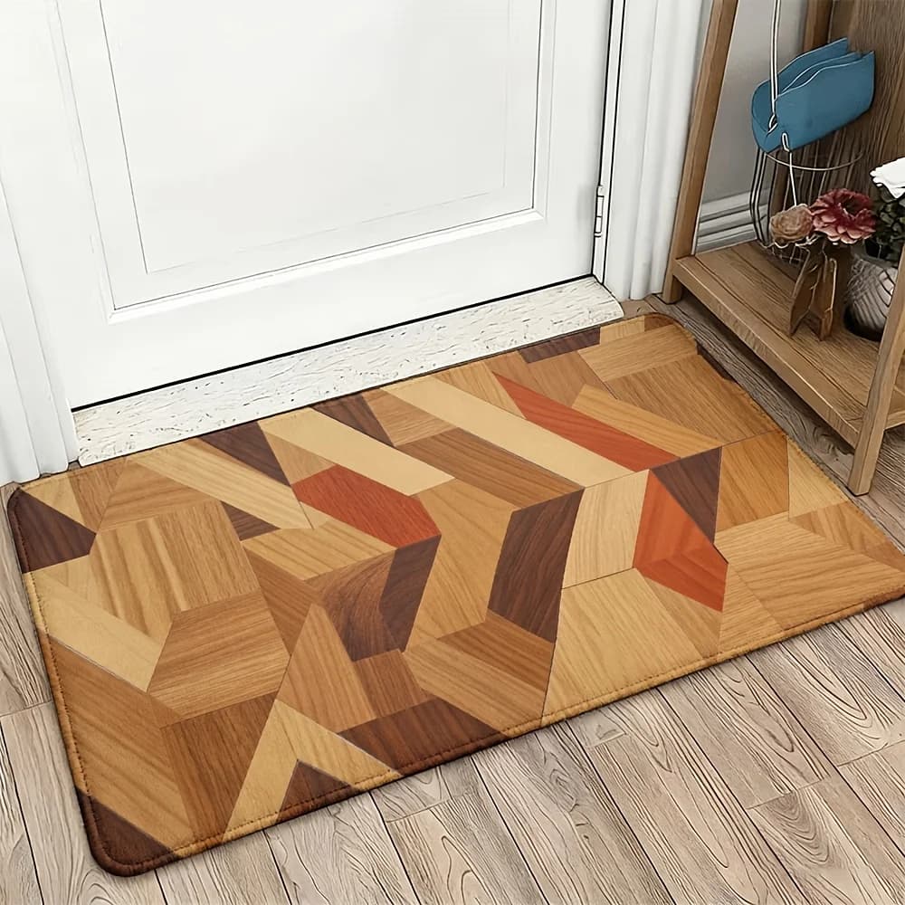 Tappeto Moderno Geometrico Effetto Legno per Arredamento Casa, Elegante Tappetino d'Ingresso Durevole per Interni ed Esterni 40x60cm