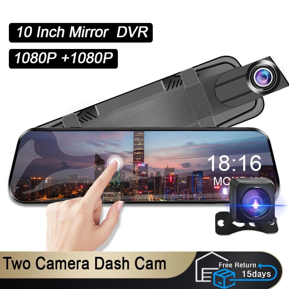 10 "Touchcam Touch 24H Parcheggio Opzionale Doppia Lente Vista Anteriore E Posteriore Auto Dvr Specchio Videoregistratore Scatola Nera Sistemi Intelligenti