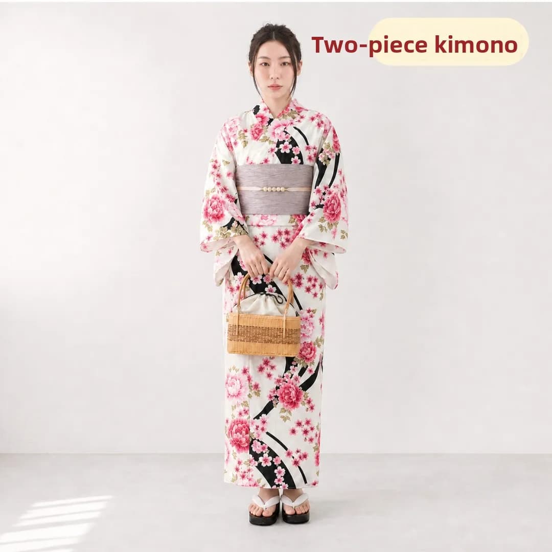 Women's Kimono Style Two-Piece Bathrobe Black Stripes Easy to Wear Quality Spring Summer Fashion Traditional Chinese Clothing