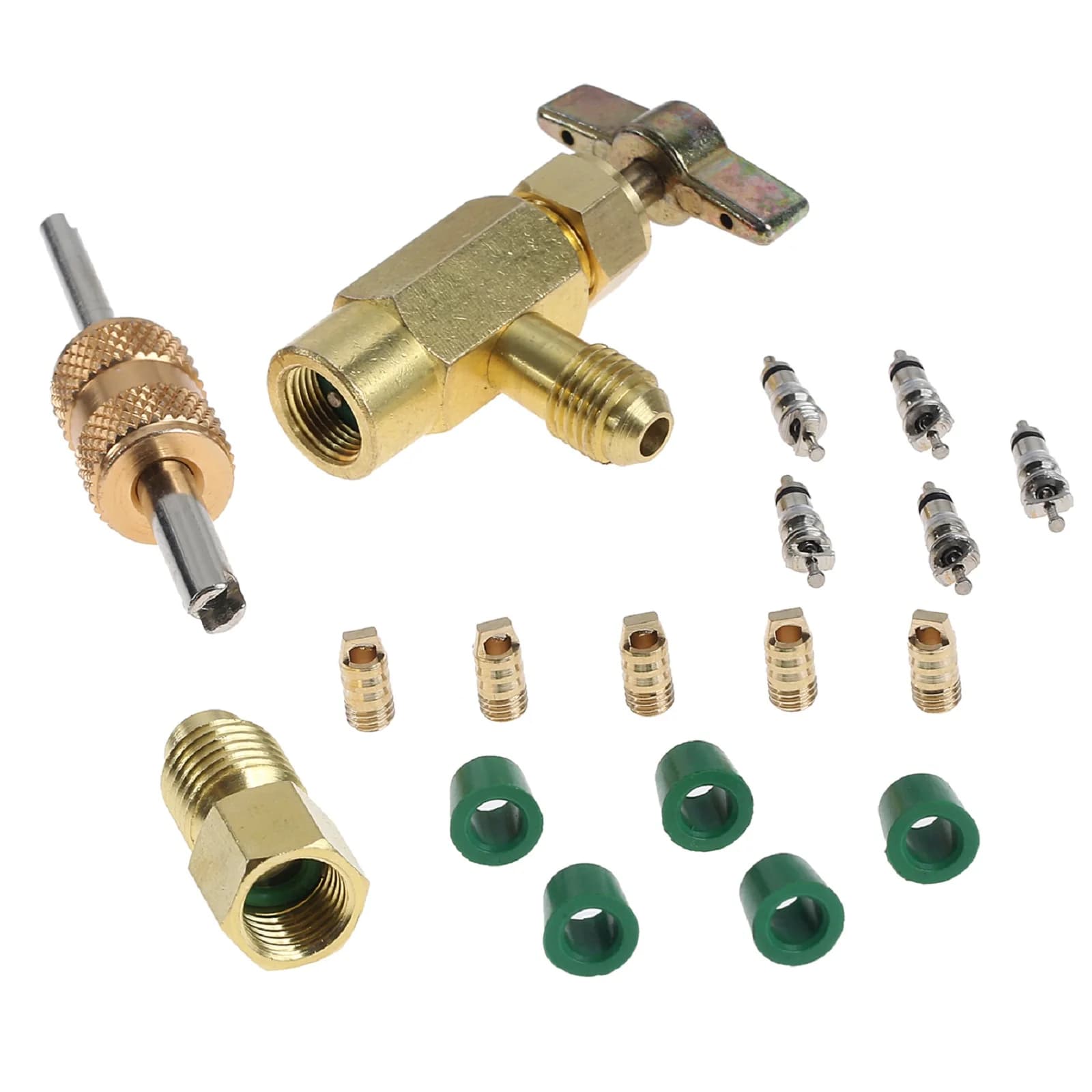 A/C Brass 7/16" Female To 1/4" Male Self-Sealing Can Tap Adapter Valve for Upright Charging Self-Sealing K-28 Refrigerant Cans