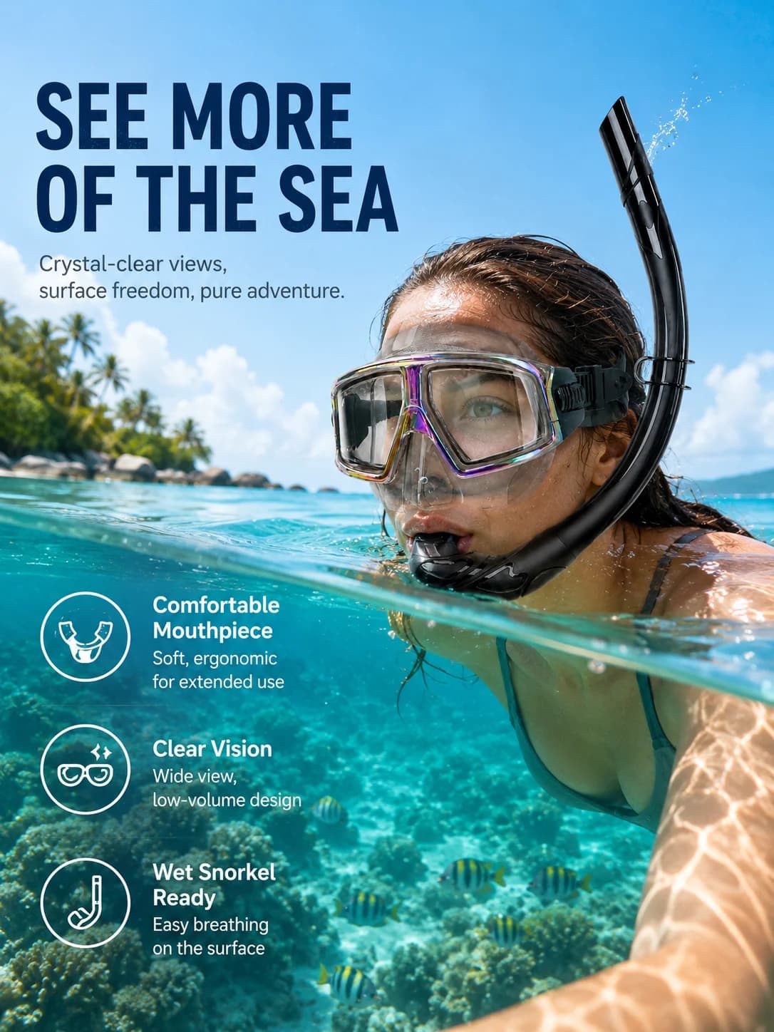 Low Volume Snorkeling Diving Mask Set Anti-Fog Wide View Diving Goggles with Wet Snorkel Soft Silicone Mask for Adults Swimming