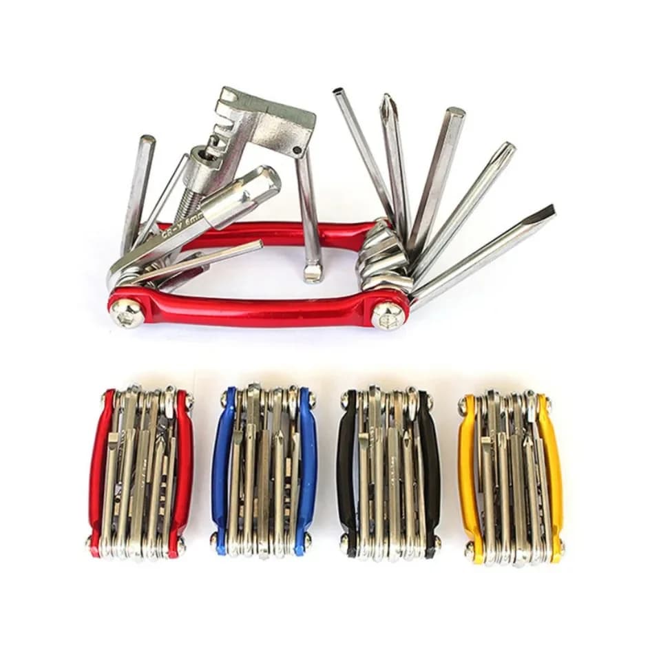 Kit di Riparazione Biciclette 11 in 1, Set Multifunzione con Chiave, Cacciavite, Attrezzo per Catena ed Eliche per Mountain Bike