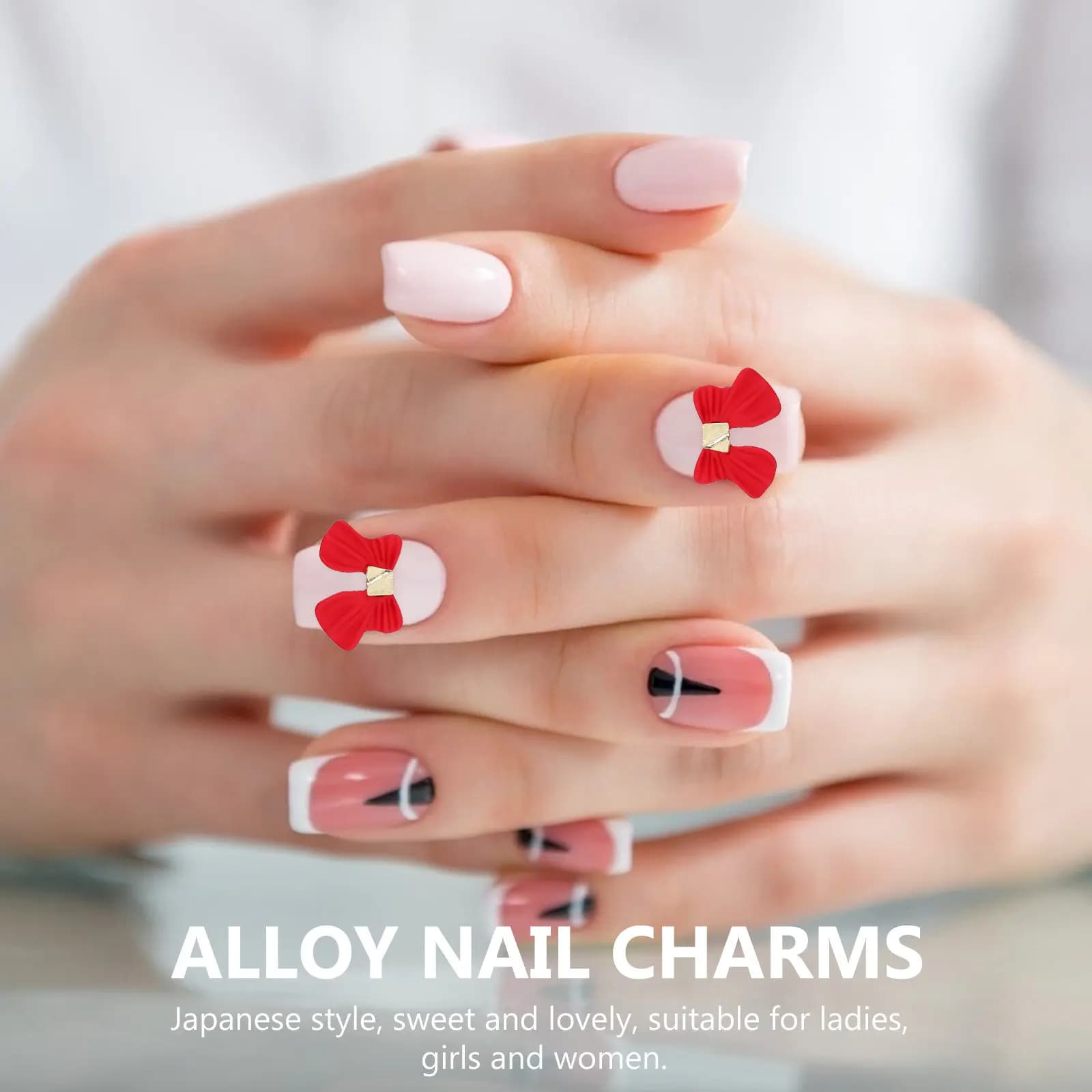 10 Pezzi Decorazioni per Unghie a Forma di Fiocco in Lega, Piccoli Charm Metallici Leggeri per Manicure, Stile Giapponese