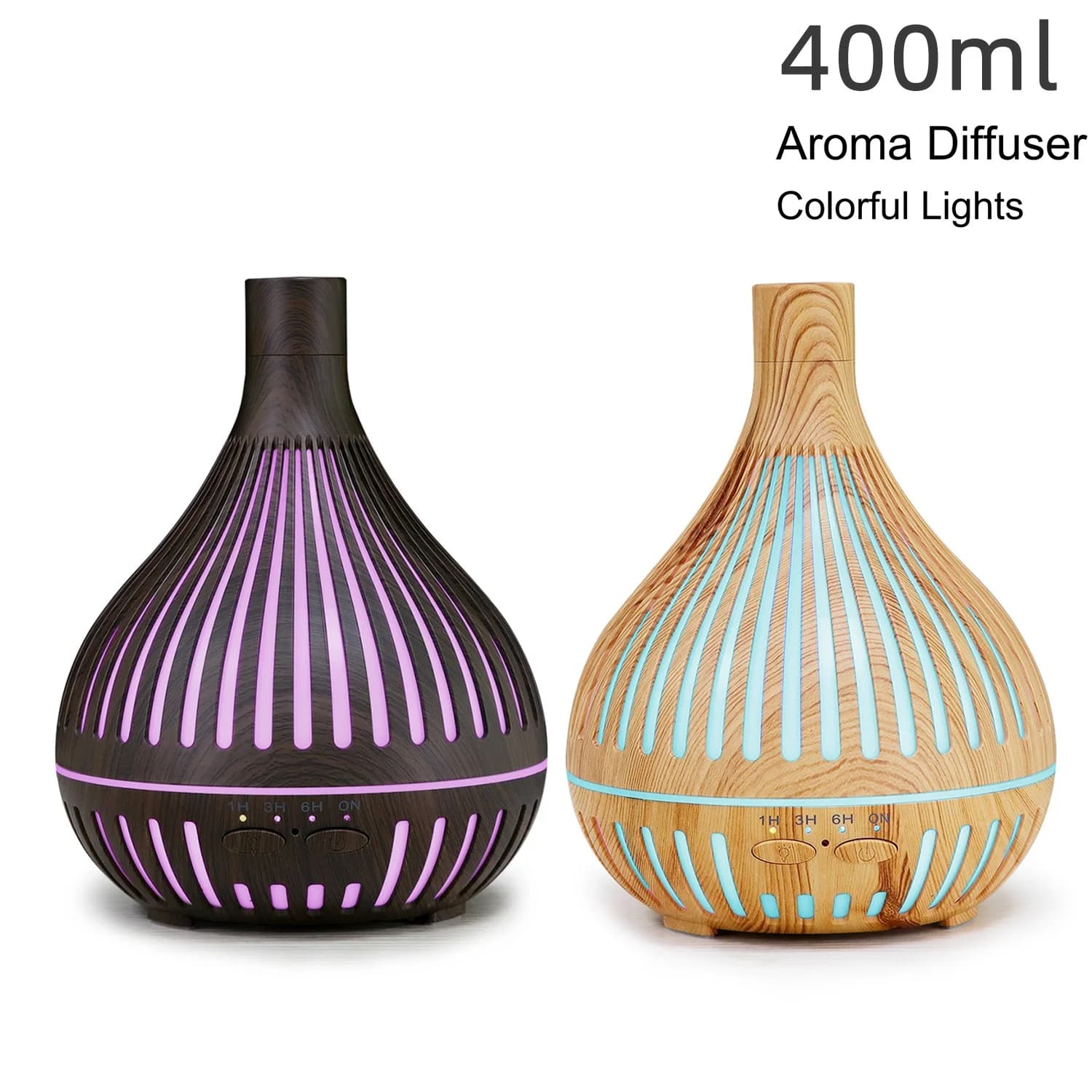 400ml Wood Grain Aroma Essential Oil Diffuser Large Mist Air Humidifier with 7 Color LED Lights Electric Fragrance