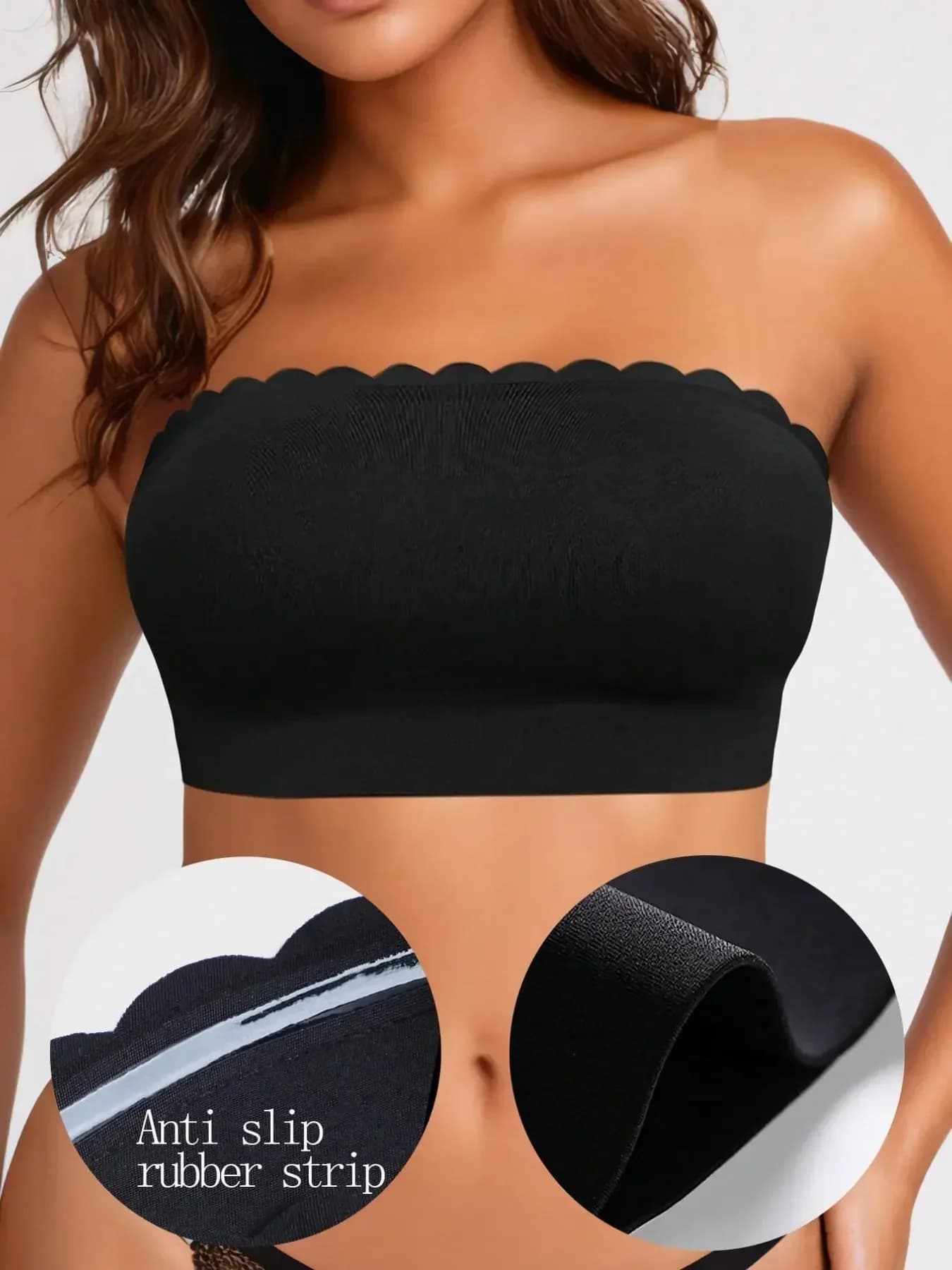 Women's Strapless Bra, Seamless Bandeau Bra, Casual & Comfortable, Elastic Ruffle Edged Wireless Bra, Unpadded Bralette, Smooth Backless Bandeau, All-Match Underwear, Soft Wireless Fit, Soft Fabric, Women's Versatile Strapless Design, Suitable For Daily W