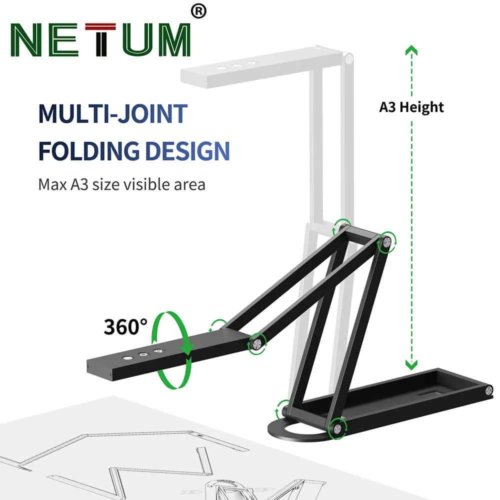NETUM document scanner and 4K webcam with microphone, USB viewer, autofocus, Windows folding - Remote teaching and live demo