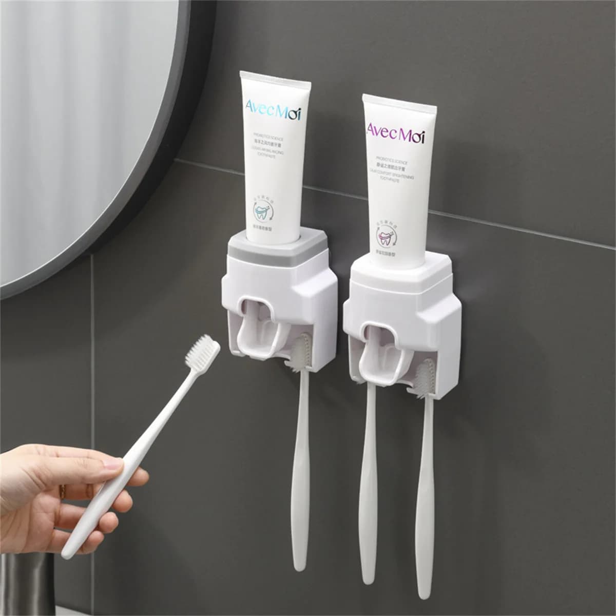 Dispenser di Dentifricio Automatico a Muro Senza Foratura, Porta Spazzolini e Organizzatore Bagno in Acciaio Inossidabile, Facile da Installare