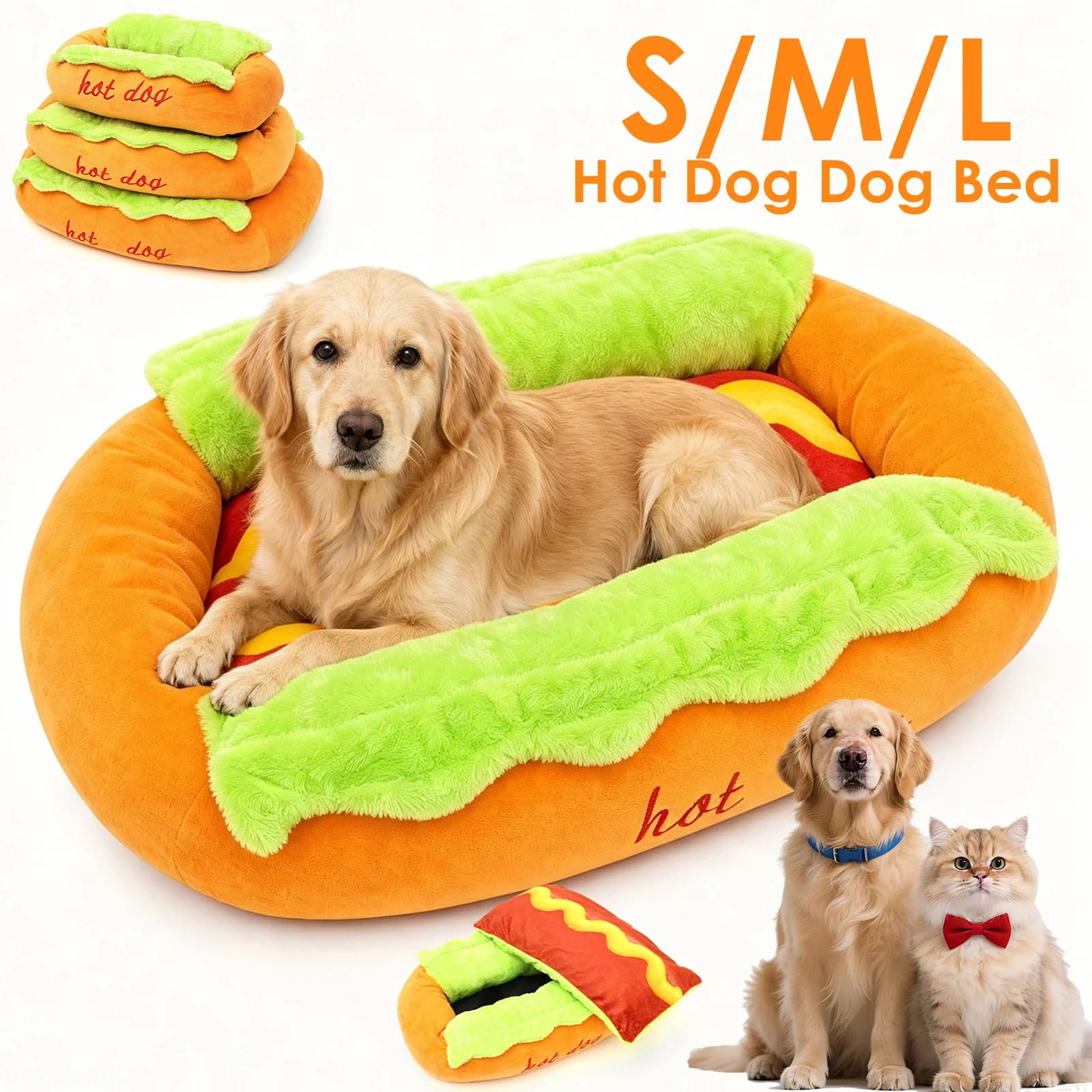 Dog Bed Cute Hot Dog Bread Design Pet Bed with Detachable Washable Outer Cover Anti Slip Soft Comfortable Dog Couch Pet Supplies