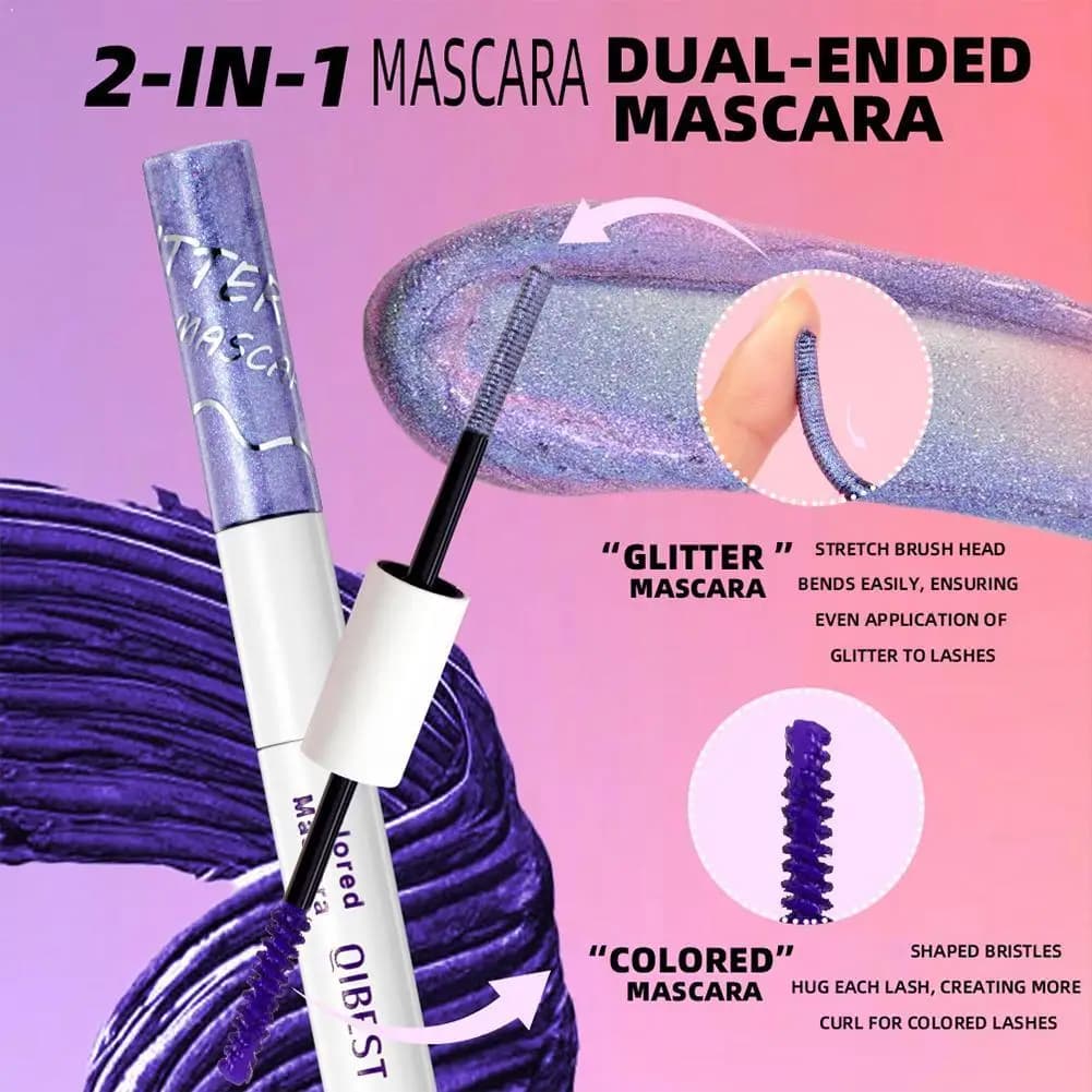 Double-headed Mascara with diamond glitter Long-lasting Colored Mascara Blue Green Red Brown Volumous Mascara