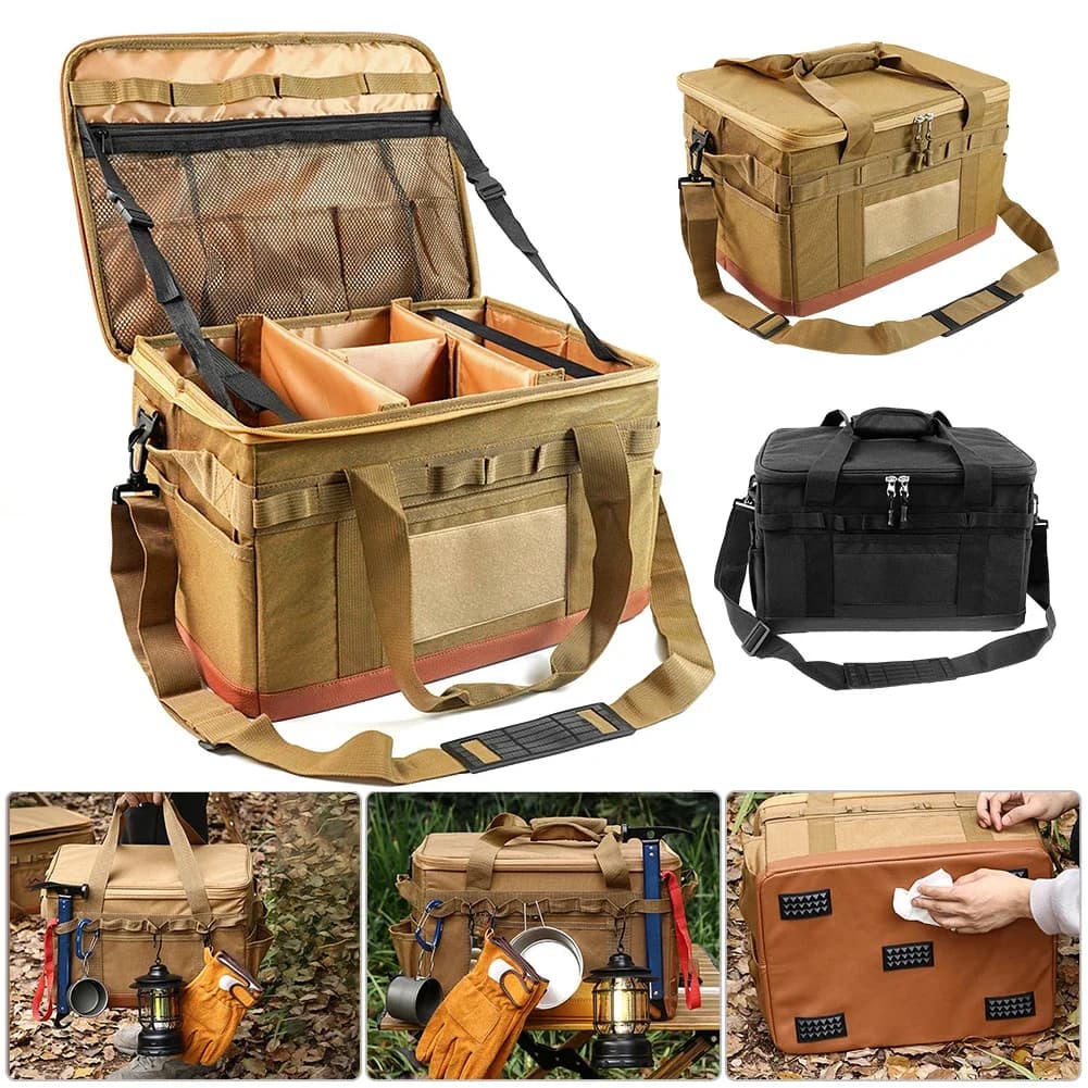 Portable Camping Kitchen Organizer Large Insulated Picnic Bag for Stove & Cookware Shockproof Storage with Carrying Handle