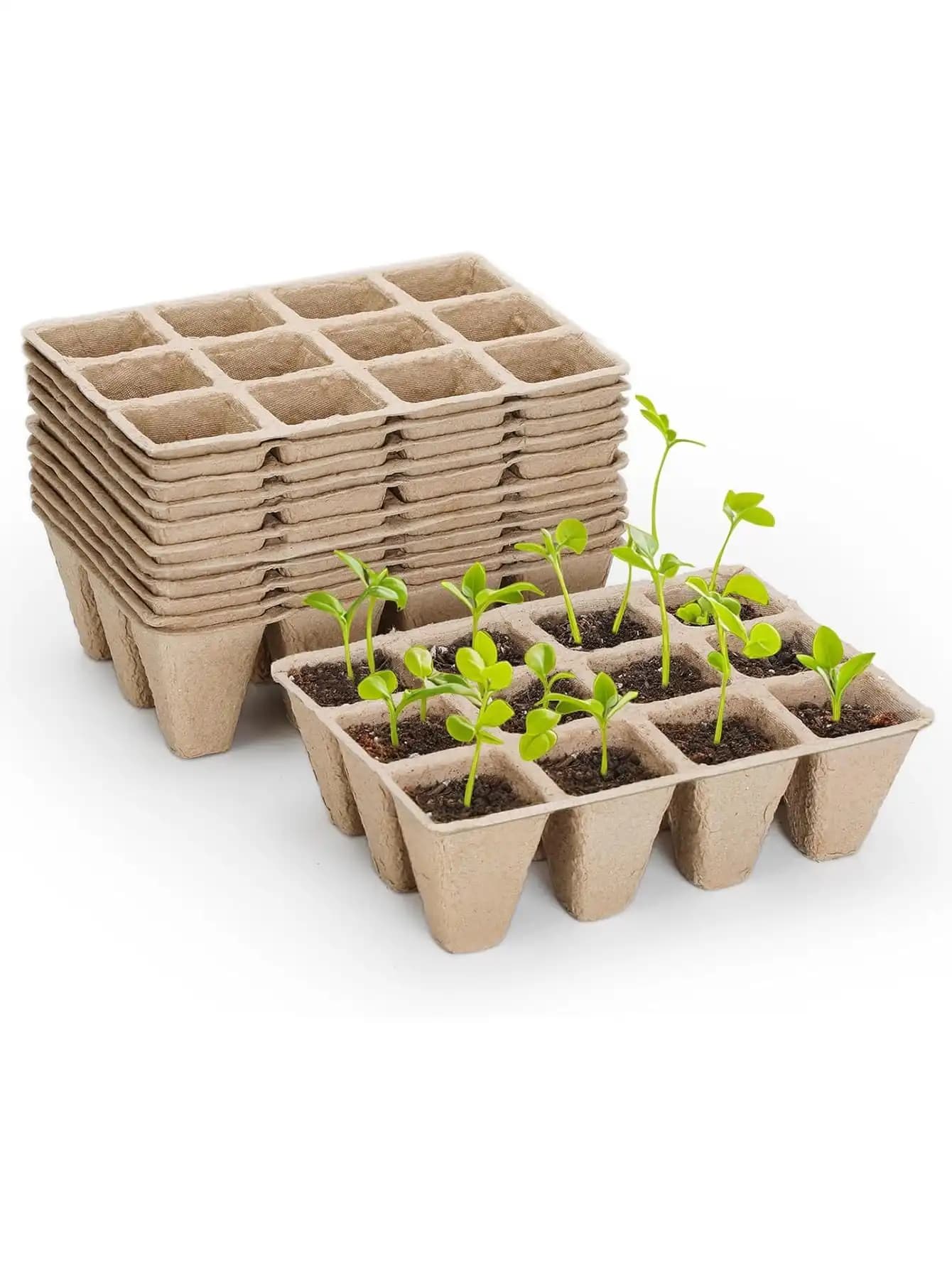 Vasi in Torba Biodegradabile, Vassoi per Semina con 10/12 Celle, Vasi da Vivaio per Verdure, Fiori, Piantine, Kit di Germinazione per Giardino