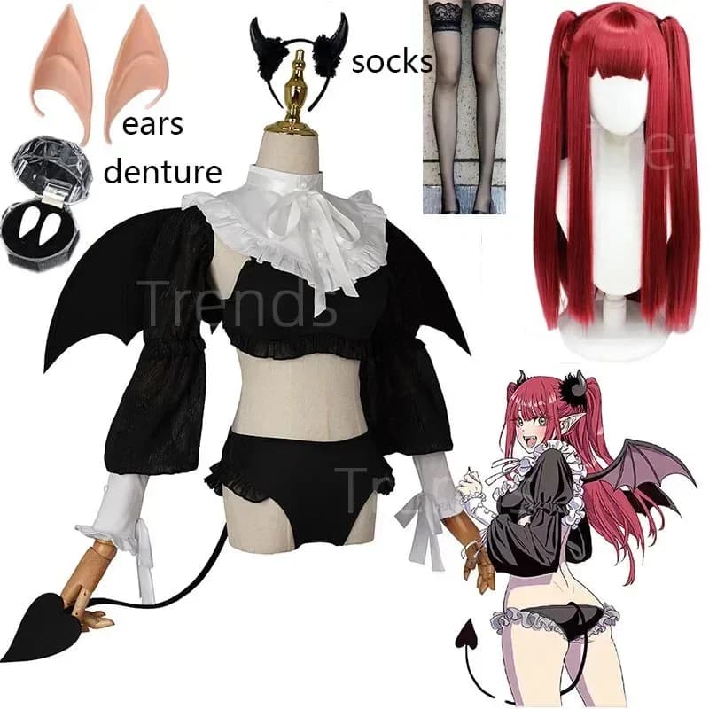 Anime MARIN KITAGAWA LIZ-KYUN Cosplay Set di costumi di lingerie sexy Copricapo Ali Parrucca Calze per Halloween