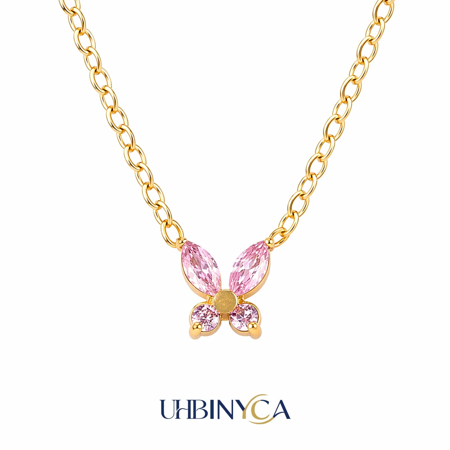 Sparkling Zirconia Butterfly Pendant Necklace Stainless Steel Waterproof Fresh Daily Jewelry Light Luxury Elegant Gift for Women