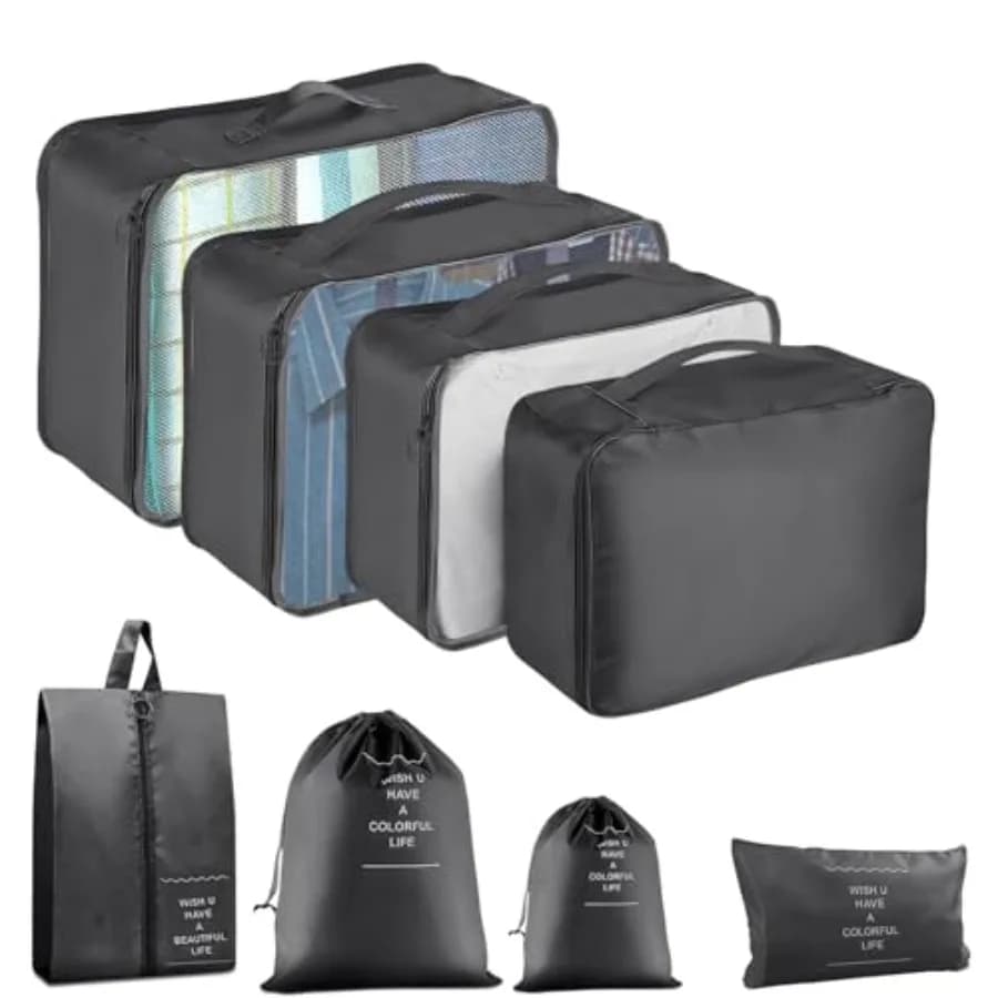 Set di 8 Cubi Organizzatori per Valigie, Organizzatori per Bagagli a Mano, Organizzatore per Bagagli da Viaggio, Grandi Cubi in Rete per Essenziali da Viaggio