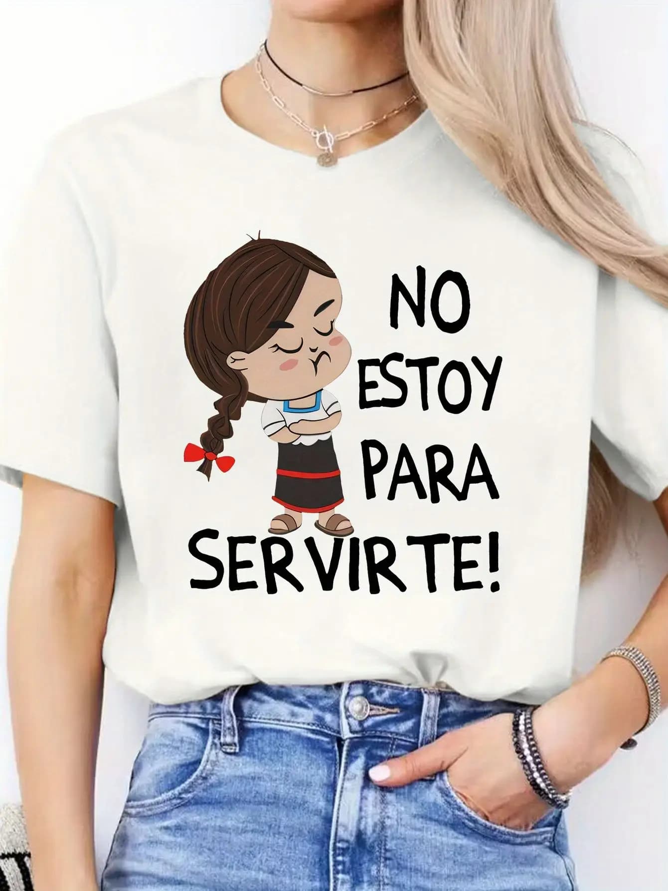 Women's Spanish Alphabet - Print T-Shirt - Short Sleeve Round Neck Casual Blouse with Spanish Lettering, Spring Summer Casual Attire & Spanish Language Practice Apparel