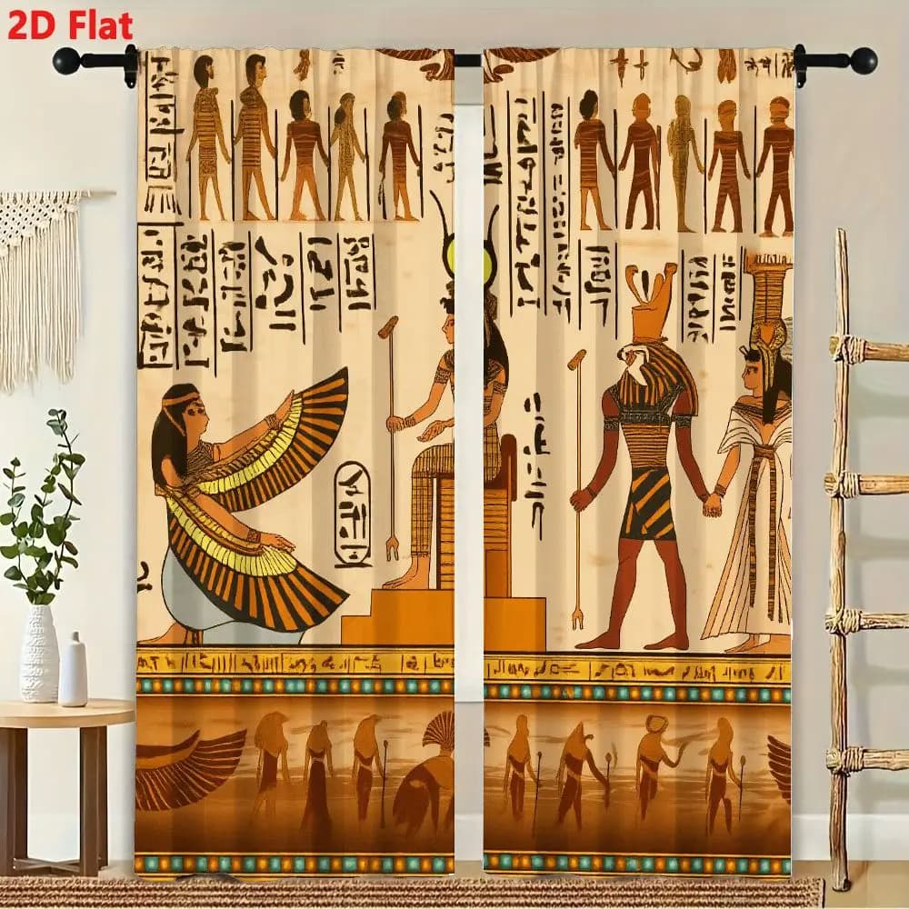 2-piece set, Egyptian Pharaoh Pyramid print, pole bag design, suitable for bedrooms and living rooms, polyester fabric