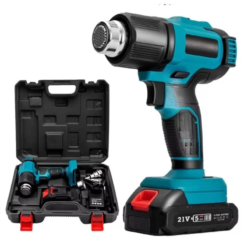 Pistola ad aria calda senza fili con batteria al litio industriale da 21 V, temperatura regolabile, per involucro termoretraibile e saldatura