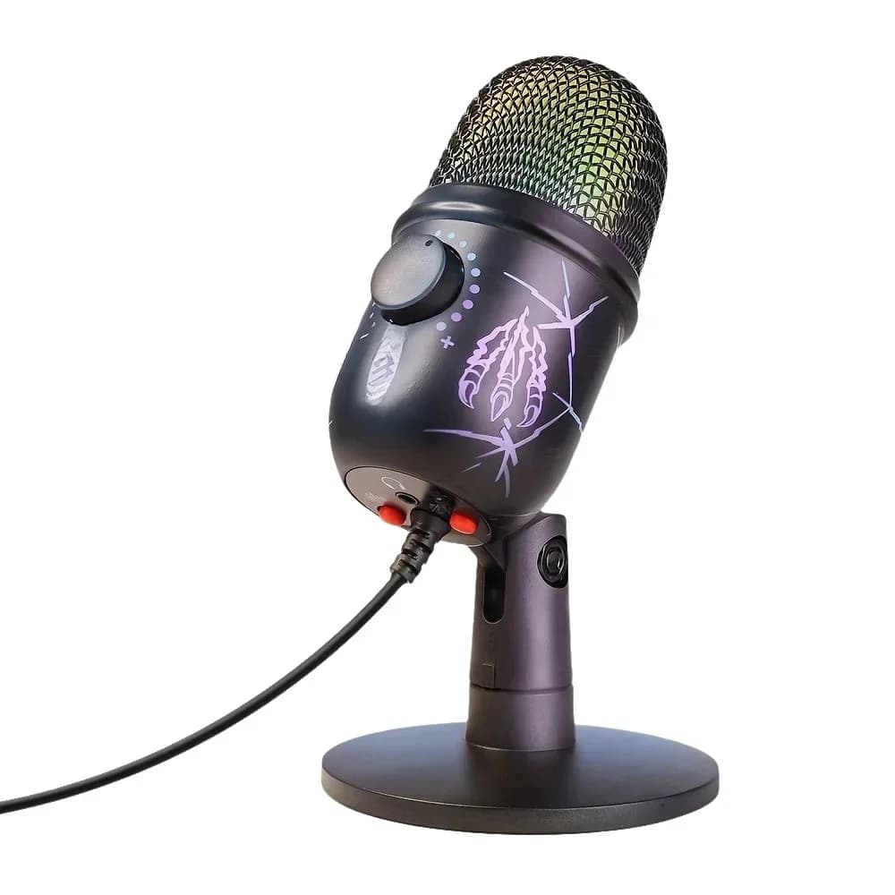 Microfono a Condensatore USB V5 per Streaming dal Vivo e Karaoke, con Cancellazione del Rumore e LED, Microfono da Gaming con Supporto per Telefono Cellulare