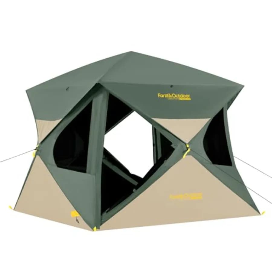 Camping tent for 4 persons, ultra-light polyester fabric, gray color, instant pop-up setup in 60 seconds with rainfly and windp