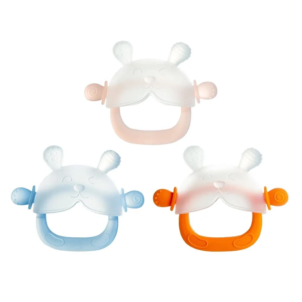 3 pz Morbido Silicone Coniglietto Dentizione Giocattolo Food Grade Del Fumetto Massaggiagengive Guanti BPA Libero Anti-Police Molare Bastone Infantile Dentizione