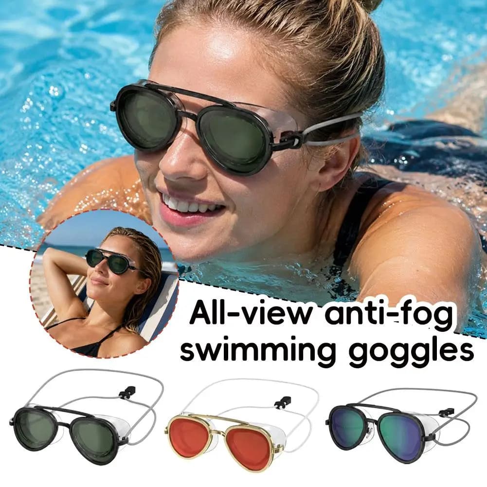 180° Full View Anti-Fog Swim Goggles Leakproof Soft Silicone Seal Adjustable Elastic Strap PC Lens Wide Vision Swimming Glasses
